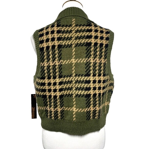 NEW Almost Famous Green Plaid Sweater Vest w/ Collar Sleeveless Women's Size XL - Picture 3 of 6